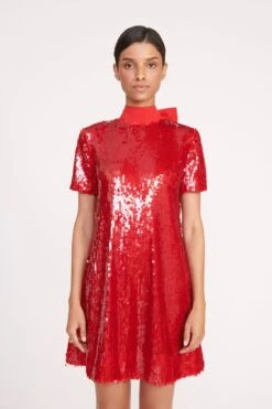 MINI ILANA DRESS | POINSETTIA SEQUINS -Staud Store 226 MINI ILANA SEQUIN POINSETTIA 0417 web