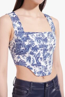 ALICE TOP | CHINA BLUE TOILE -Staud Store Alice Top Blue Toile Cropped Elliot Pant Navy 00202 web