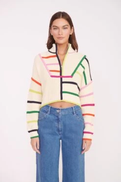 CROPPED HAMPTON SWEATER | CREAM RAINBOW MULTI -Staud Store CROPPED HAMPTON CREME RAINBOW MULTI 01627 web