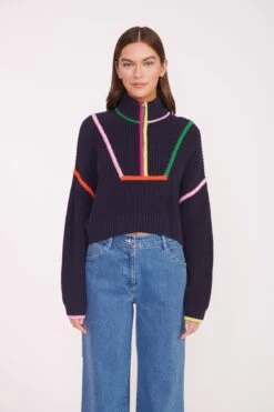 CROPPED HAMPTON SWEATER | NAVY MULTI -Staud Store CROPPED HAMPTON NAVY MULTI 01560 web