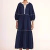 DEMI DRESS | NAVY WHITE -Staud Store Demi Dress Navy 02450 web