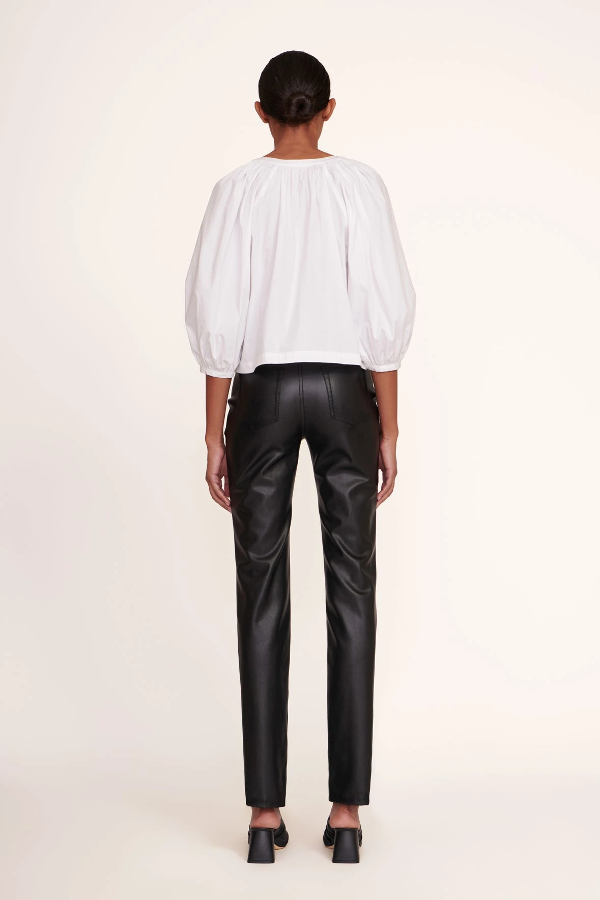 ELLIOT PANT | BLACK VEGAN LEATHER ELLIOT PANT | BLACK VEGAN LEATHER -Staud Store Dill Top White Elliot Pant Black 007 edit web