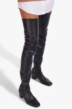 AIMEE BOOT | BLACK VEGAN LEATHER 8 AIMEE BOOT | BLACK VEGAN LEATHER -Staud Store Fern Dress Tan White 01676 web