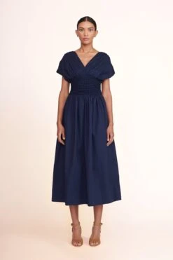 SOLANGE HEEL | TAN SNAKE EMBOSSED -Staud Store Jackson Dress Navy 02655 web