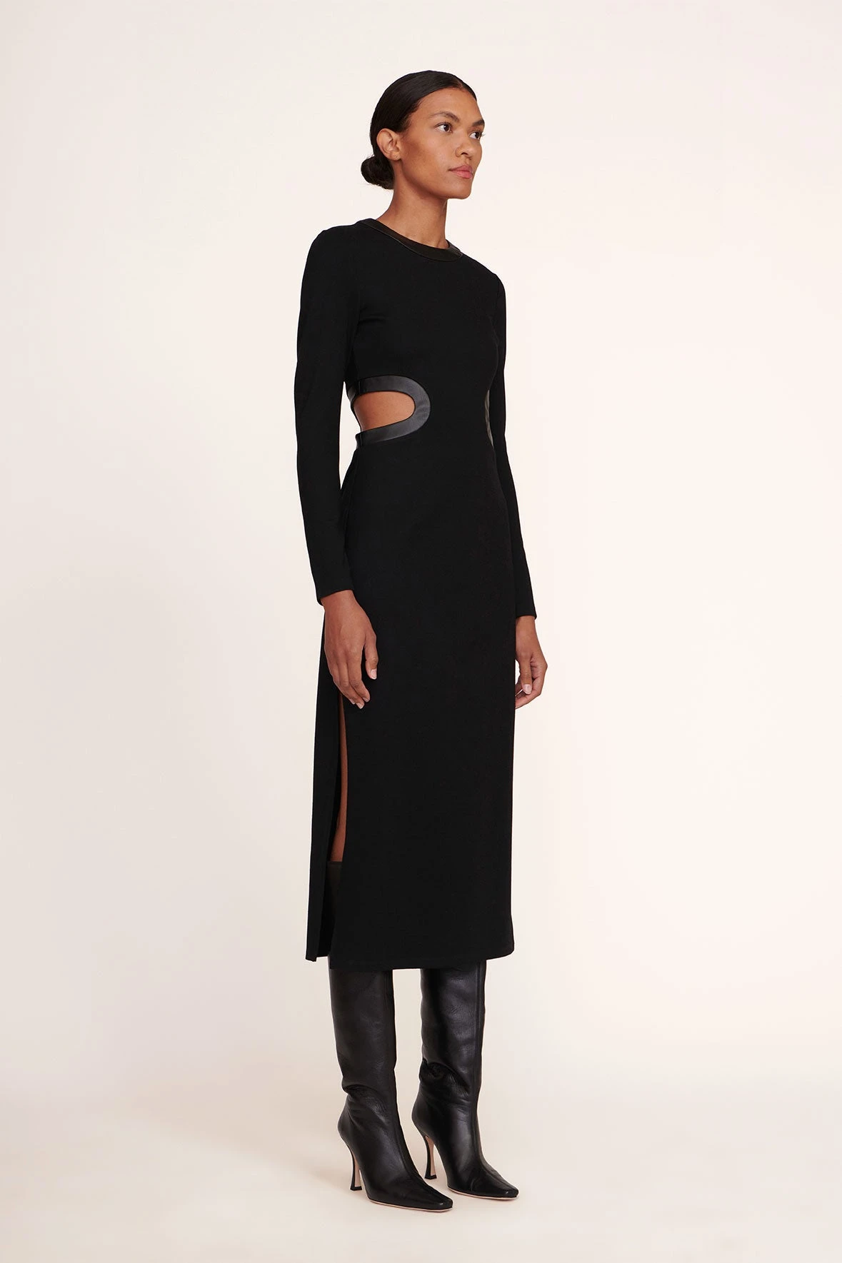 LONG SLEEVE DOLCE DRESS | BLACK LONG SLEEVE DOLCE DRESS | BLACK -Staud Store Long Sleeve Dolce Dress Black 004 edit web 1