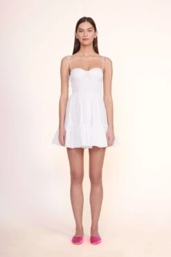JANINE MULE | BLOSSOM SATIN -Staud Store Mini Landry Dress White 00654 web 1