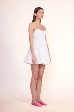 JANINE MULE | BLOSSOM SATIN -Staud Store Mini Landry Dress White 00660 web 1