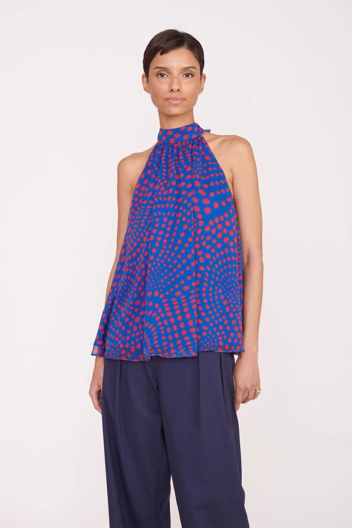 MARLOWE TOP | LAPIS WAVY DOT MARLOWE TOP | LAPIS WAVY DOT -Staud Store Pre Fall 030 00962 web