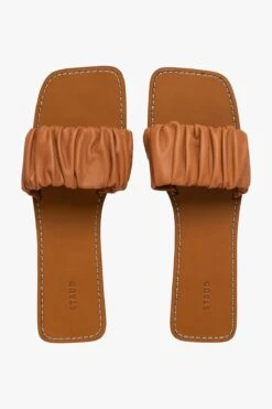 NINA RUCHED SANDAL | TAN -Staud Store STAUD MAYA RUCHED SANDAL TAN NAPPA SPRING 21 22