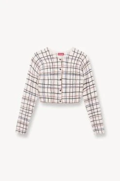 DEANNA SWEATER | CREME DRAWN PLAID -Staud Store STAUD DEANNA SWEATER CREME DRAWN PLAID SUPF 23 ECOM 1