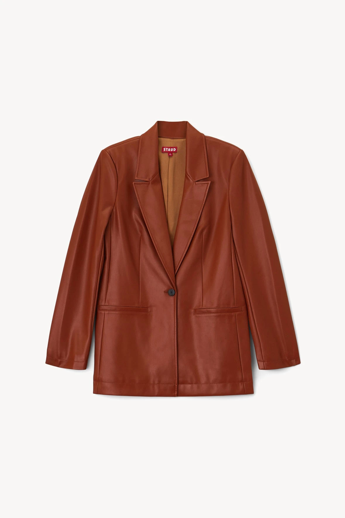 MADDEN BLAZER | WHISKEY VEGAN LEATHER MADDEN BLAZER | WHISKEY VEGAN LEATHER -Staud Store STAUD MADDEN BLAZER WHISKEY FALL 22 ECOM 1