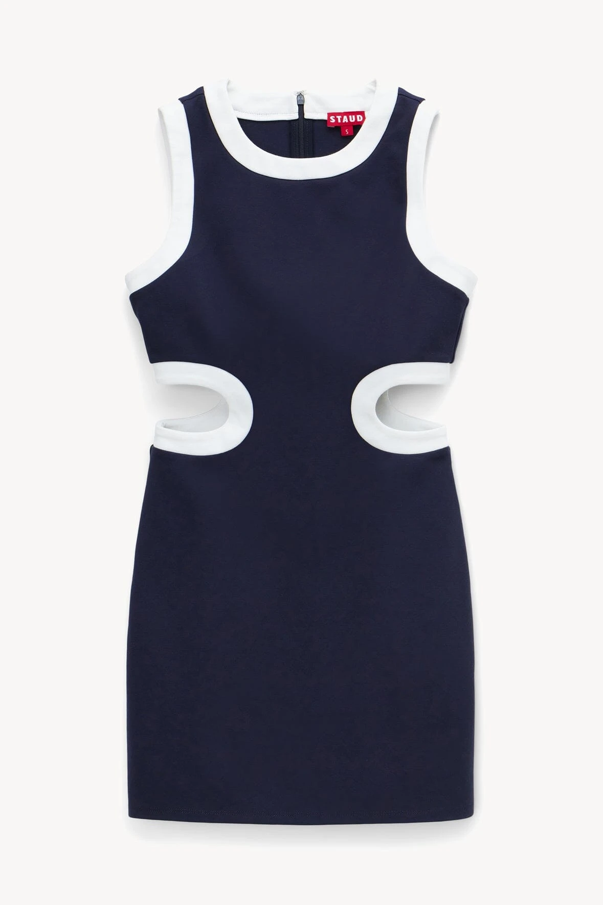 MINI DOLCE DRESS | NAVY WHITE MINI DOLCE DRESS | NAVY WHITE -Staud Store STAUD MINI DOLCE DRESS NAVY WHITE SPRING 23 ECOM 1