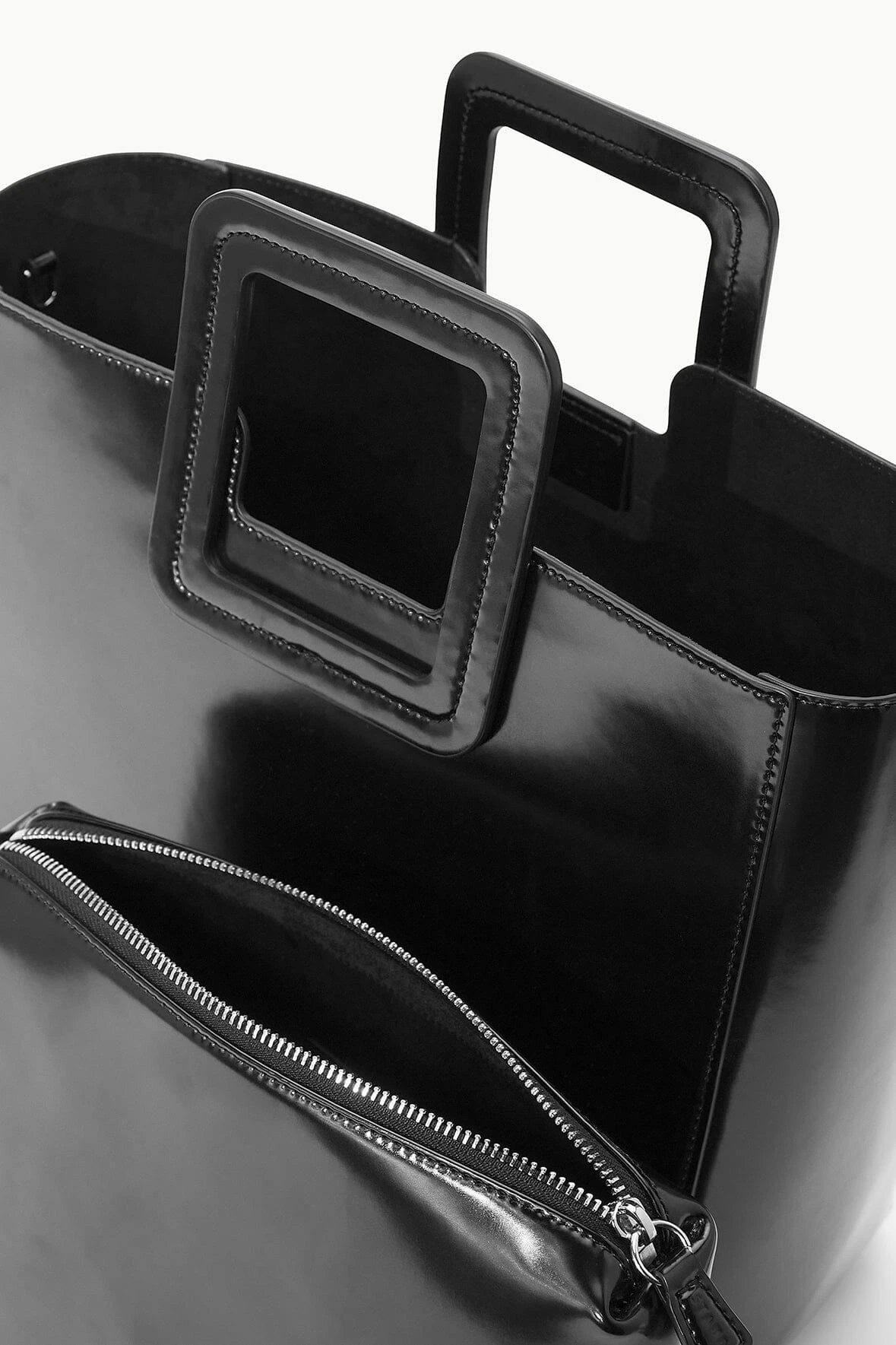 SHIRLEY LEATHER BAG | BLACK POLISHED SHIRLEY LEATHER BAG | BLACK POLISHED -Staud Store STAUD SHIRLEYLEATHER TOTE BLACK FALL 23 ECOM 4