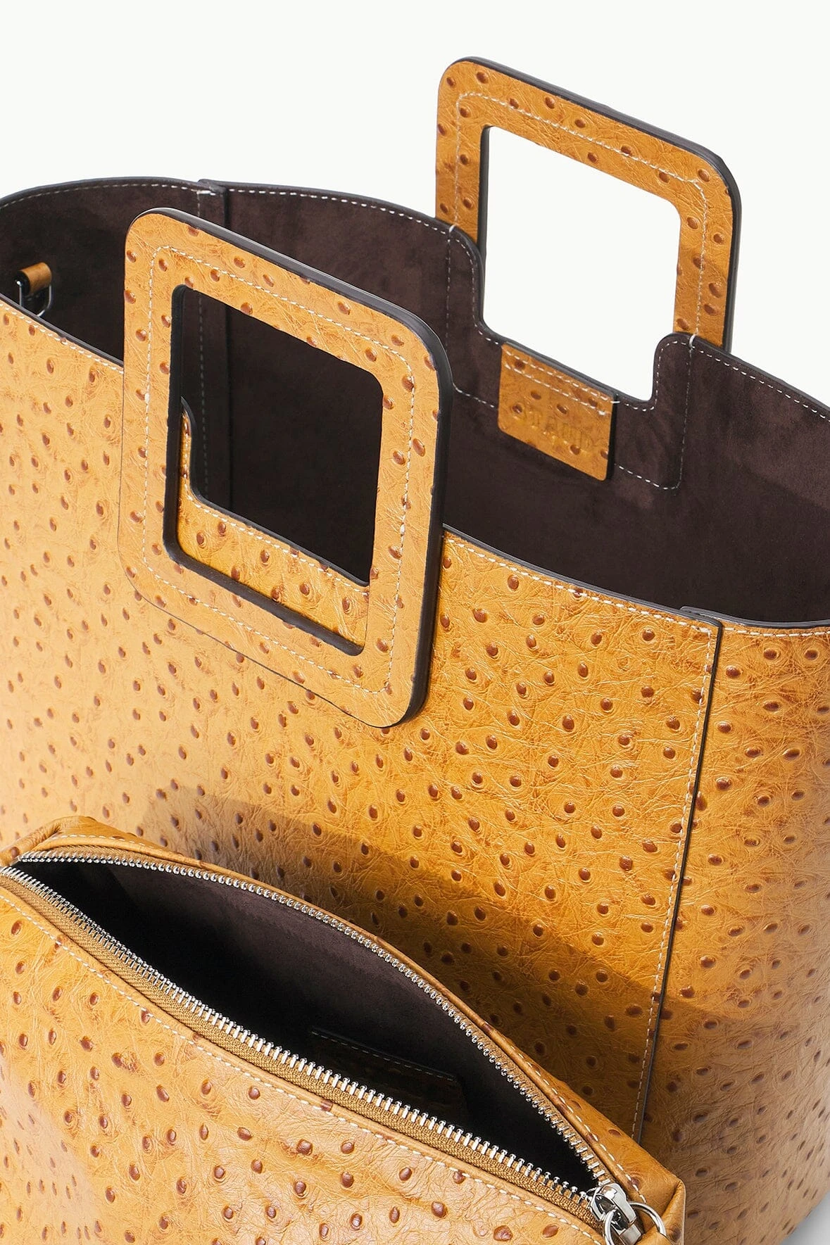 SHIRLEY LEATHER BAG | WALNUT OSTRICH EMBOSSED SHIRLEY LEATHER BAG | WALNUT OSTRICH EMBOSSED -Staud Store STAUD SHIRLEYLEATHER TOTE WALNUT FALL 23 ECOM 4