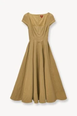 SHORT SLEEVE WELLS DRESS | KHAKI -Staud Store STAUD SHORT SLEEVE WELLS DRESS KHAKI SPRING 23 ECOM 1 2