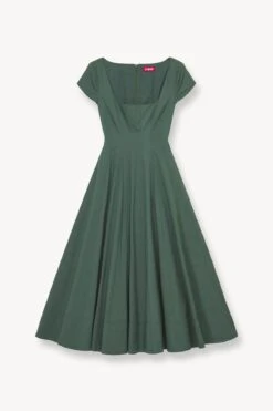 SHORT SLEEVE WELLS DRESS | PINE -Staud Store STAUD SHORT SLEEVE WELLS DRESS PINE FALL 23 ECOM 1