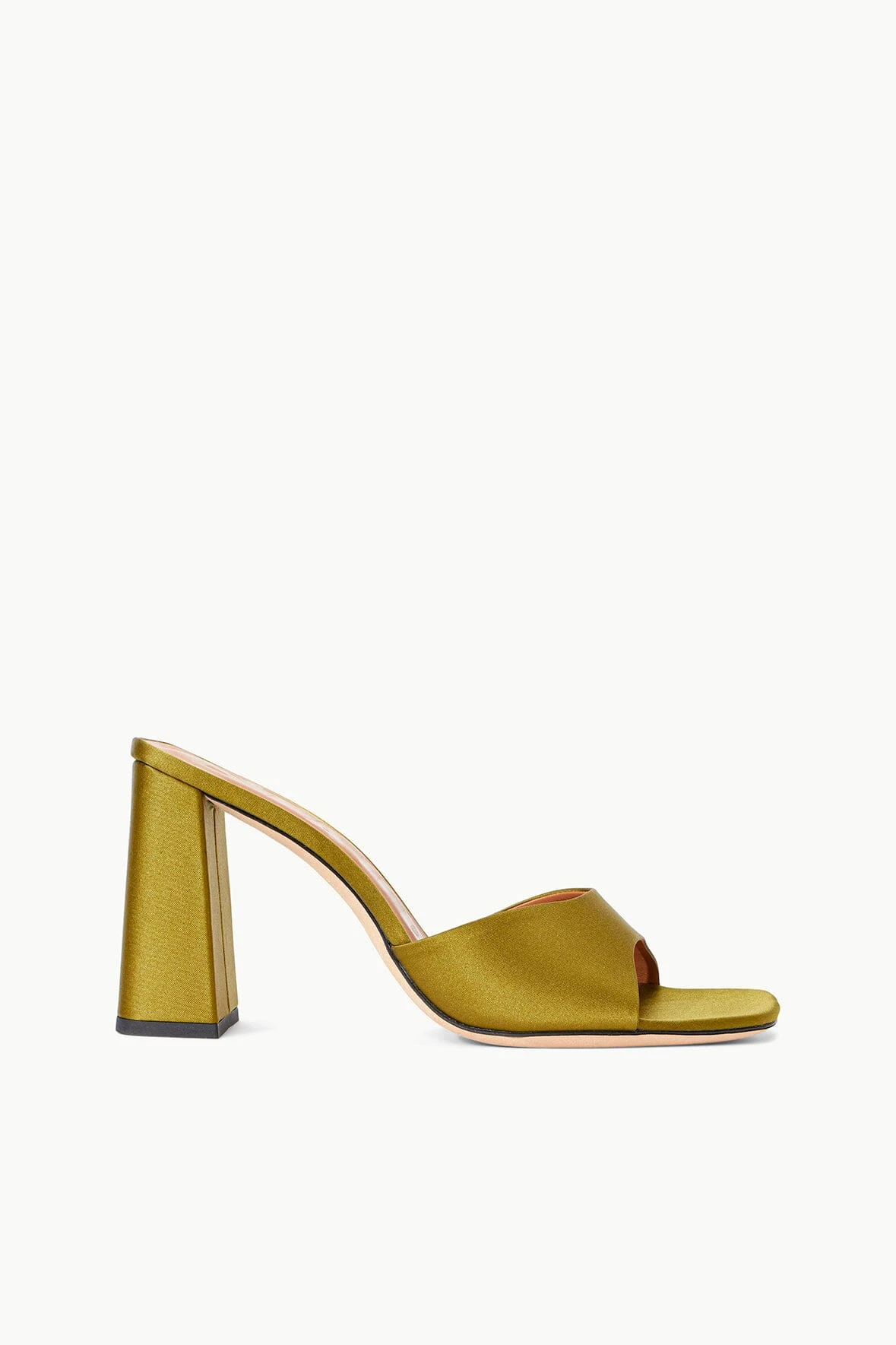 SLOANE HEEL | OLIVE SATIN SLOANE HEEL | OLIVE SATIN -Staud Store STAUD SLOANE HEEL OLIVESATIN SPRING 23 ECOM 1 2