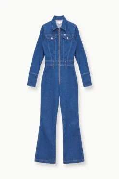 STAUD + WRANGLER THE BODY JUMPSUIT | DARK RINSE -Staud Store STAUD THEBODYJUMPSUIT34 JUMPSUITROMPER DARKRINSE WRANGLER 23 ECOM 1