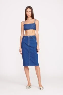 STAUD + WRANGLER THE PENCIL SKIRT | DARK RINSE -Staud Store Wrangler 1038 web