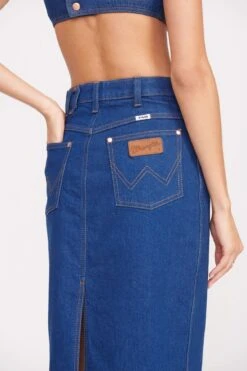 STAUD + WRANGLER THE PENCIL SKIRT | DARK RINSE -Staud Store Wrangler 1048 web