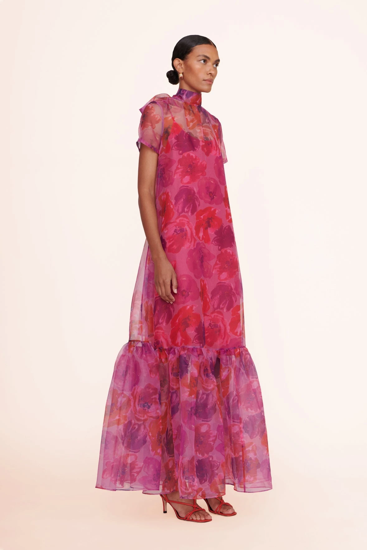 CALLUNA DRESS | MAGENTA PAINTED FLORAL CALLUNA DRESS | MAGENTA PAINTED FLORAL -Staud Store calluna dress magenta 00775 web