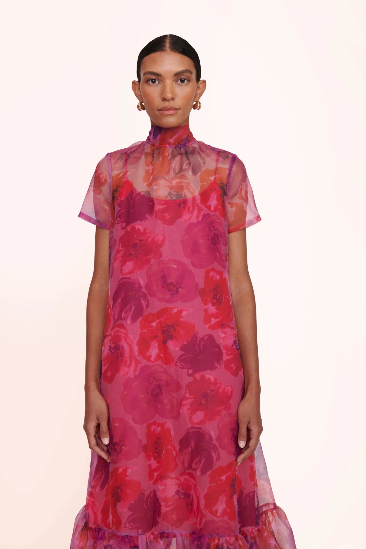 CALLUNA DRESS | MAGENTA PAINTED FLORAL CALLUNA DRESS | MAGENTA PAINTED FLORAL -Staud Store calluna dress magenta 00788 web