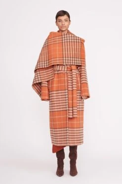 CARVER COAT | PERSIMMON MEGA PLAID -Staud Store carver coat persimmon mega plaid 1