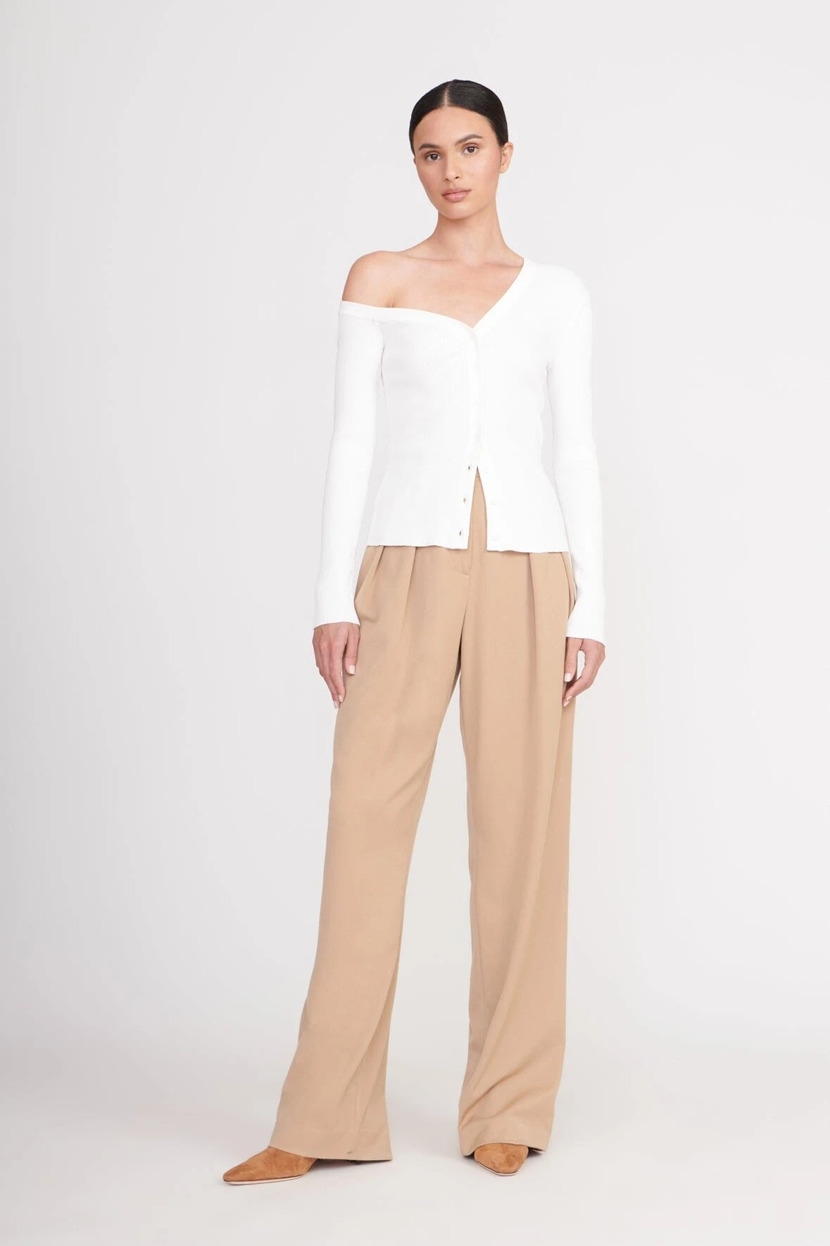 CRAFTSMAN SWEATER | IVORY CRAFTSMAN SWEATER | IVORY -Staud Store craftsman sweater ivory 1