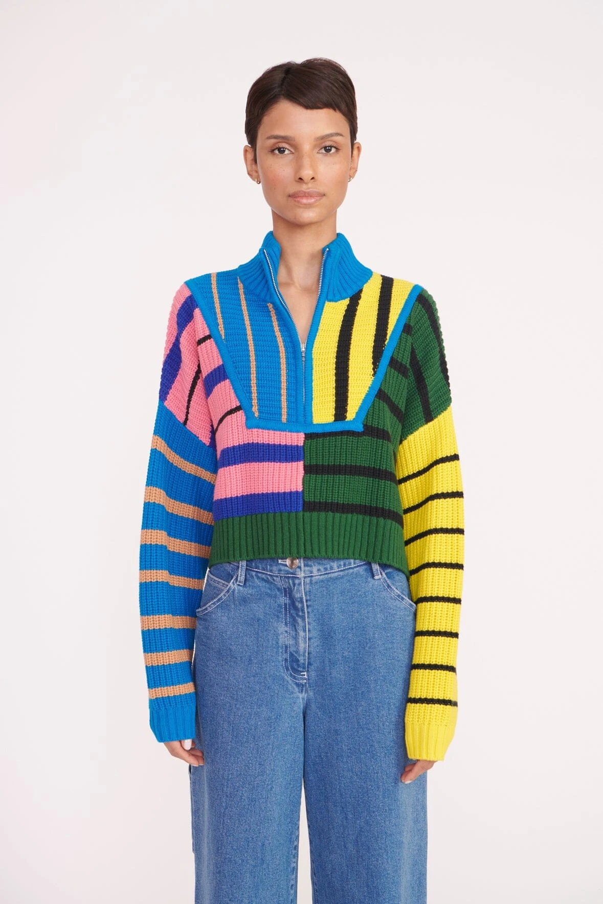 CROPPED HAMPTON SWEATER | FORMENTERA STRIPE CROPPED HAMPTON SWEATER | FORMENTERA STRIPE -Staud Store cropped hampton formentera stripe 05265 web