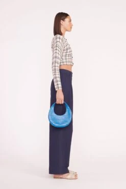 MINI MOON BAG | ISLAND BLUE 8 MINI MOON BAG | ISLAND BLUE -Staud Store deanna sweater creme dawn plaid luisa pant nav 05345 web