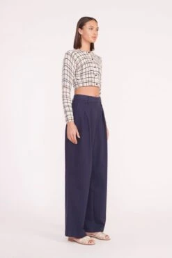 DEANNA SWEATER | CREME DRAWN PLAID -Staud Store deanna sweater creme dawn plaid luisa pant nav 05352 web