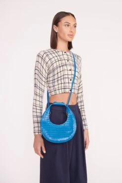 MINI MOON BAG | ISLAND BLUE 5 MINI MOON BAG | ISLAND BLUE -Staud Store deanna sweater creme dawn plaid luisa pant nav 05361 web