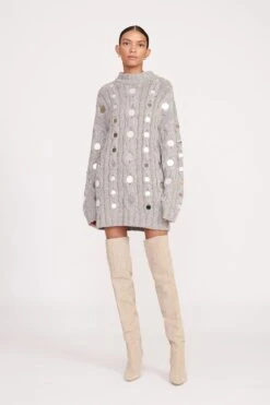 BEEHIVE MIRRORED SWEATER | HEATHER GREY 4 BEEHIVE MIRRORED SWEATER | HEATHER GREY -Staud Store fall 23 1070 web