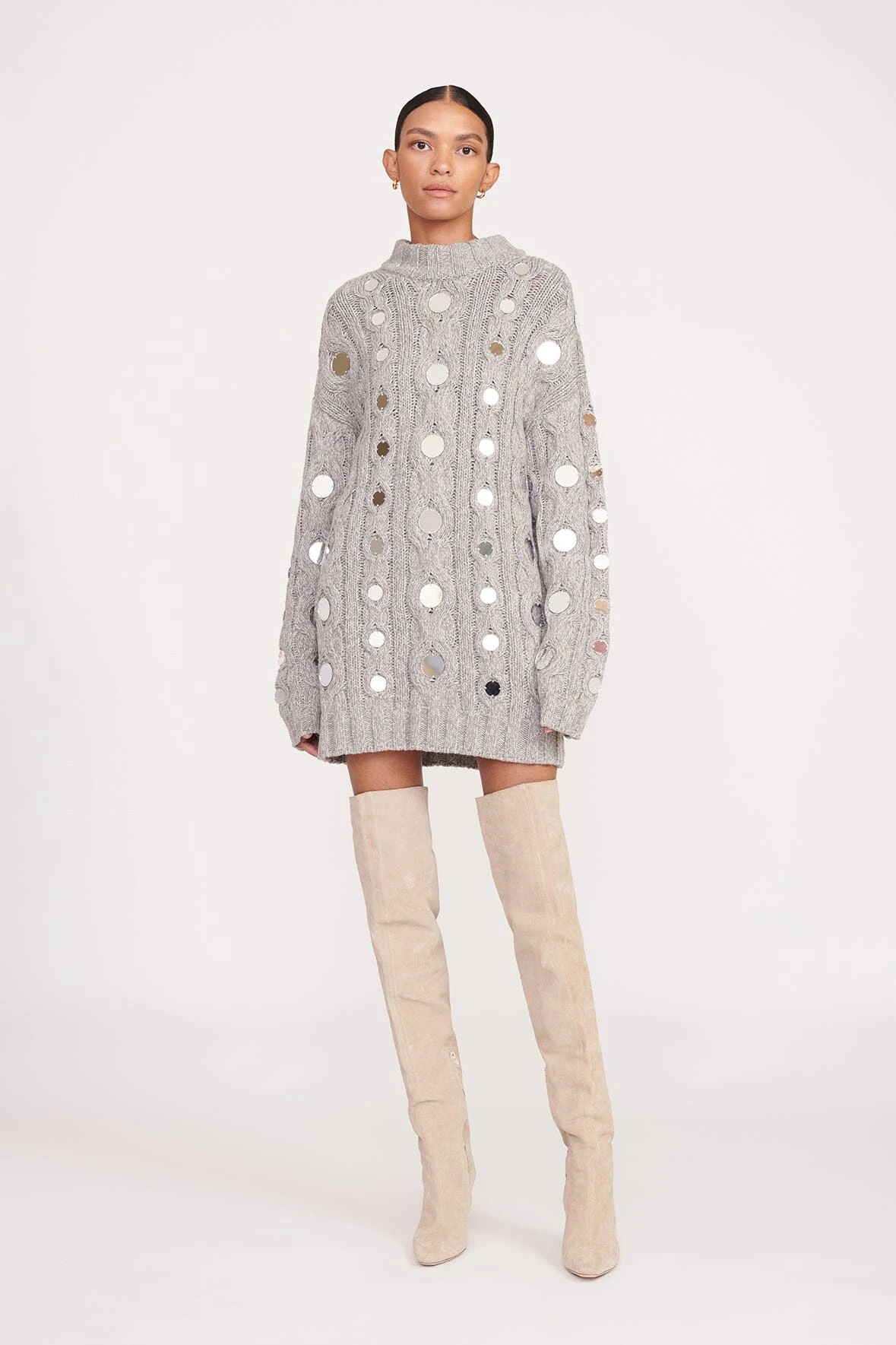 BEEHIVE MIRRORED SWEATER | HEATHER GREY BEEHIVE MIRRORED SWEATER | HEATHER GREY -Staud Store fall 23 1070 web