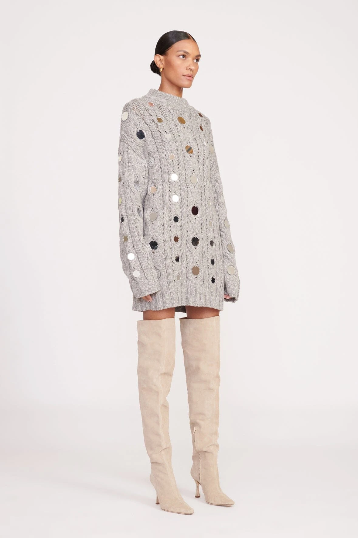 BEEHIVE MIRRORED SWEATER | HEATHER GREY BEEHIVE MIRRORED SWEATER | HEATHER GREY -Staud Store fall 23 1074 web