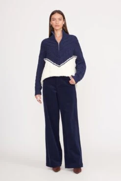 HAMPTON SWEATER | NAVY IVORY -Staud Store hampton sweater navy ivory 1