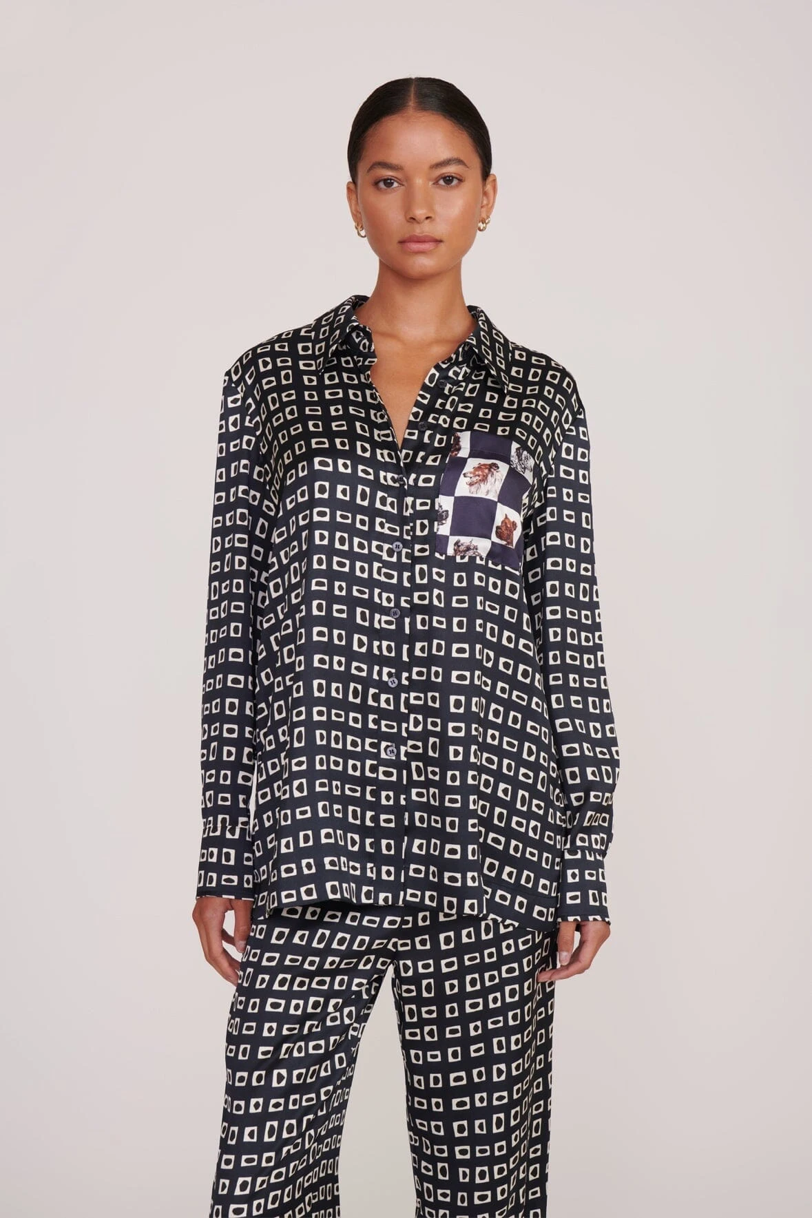 MARTHA TUNIC | NAVY GEOSCAPE DOG CHECK MARTHA TUNIC | NAVY GEOSCAPE DOG CHECK -Staud Store martha tunic navy geoscape 1