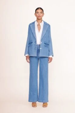 MAXWELL BLAZER | MEDIUM WASH -Staud Store maxwell blazer painter pant medium wash 00975 web