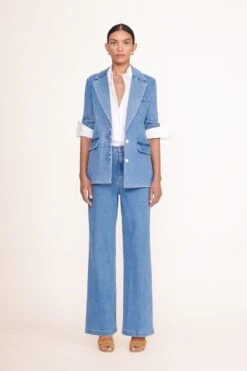 MAXWELL BLAZER | MEDIUM WASH -Staud Store maxwell blazer painter pant medium wash 00989 web