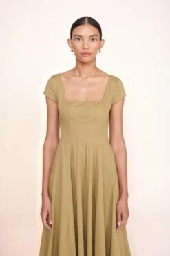 SHORT SLEEVE WELLS DRESS | KHAKI -Staud Store short sleeve wells dress khaki 2 00506 web