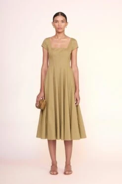 SHORT SLEEVE WELLS DRESS | KHAKI -Staud Store short sleeve wells dress khaki 2 00525 web