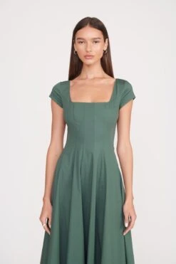 SHORT SLEEVE WELLS DRESS | PINE -Staud Store short sleeve wells dress pine 3 6b3642f1 1b54 447a a2a9 aca1fb3bc667