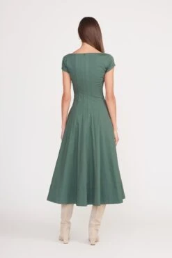 SHORT SLEEVE WELLS DRESS | PINE -Staud Store short sleeve wells dress pine 4 2b2168e5 4032 41a0 b8b0 886b6702f909