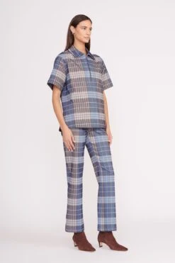 THELMA TOP | FRENCH BLUE MEGA PLAID -Staud Store thelma top french blue mega plaid 3 Copy b978719c 150b 4c97 ac03 4d3f4c6a5181